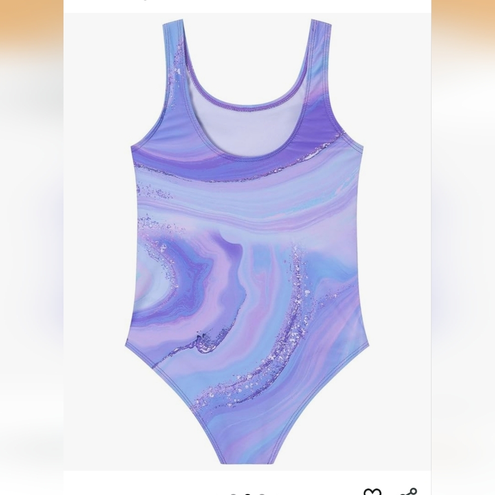 Girls Purple Marble One-Piece Swimsuit - Kids Swim - Picture 2 of 3